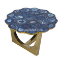 CANOSA Bule agate coverd table basse d’or inox